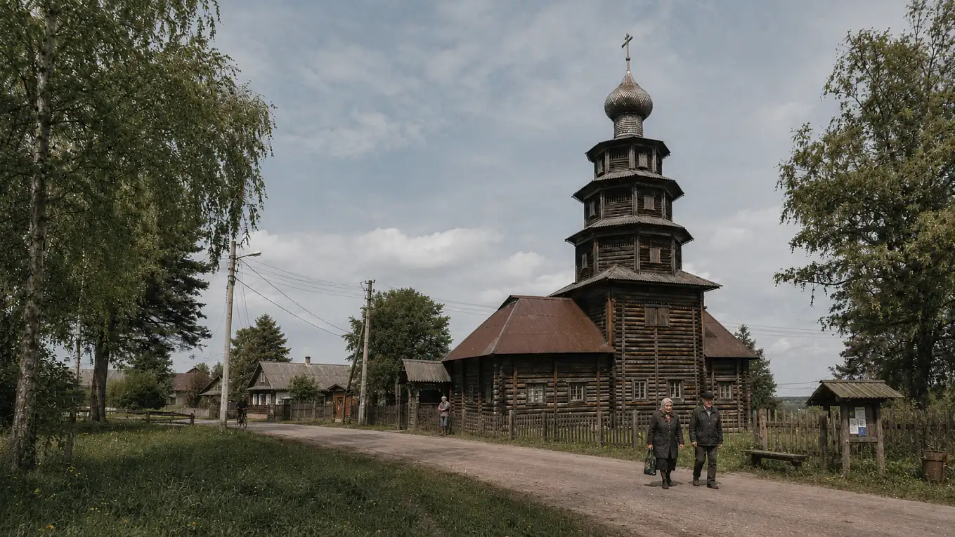 Деревянная Тихвинская церковь