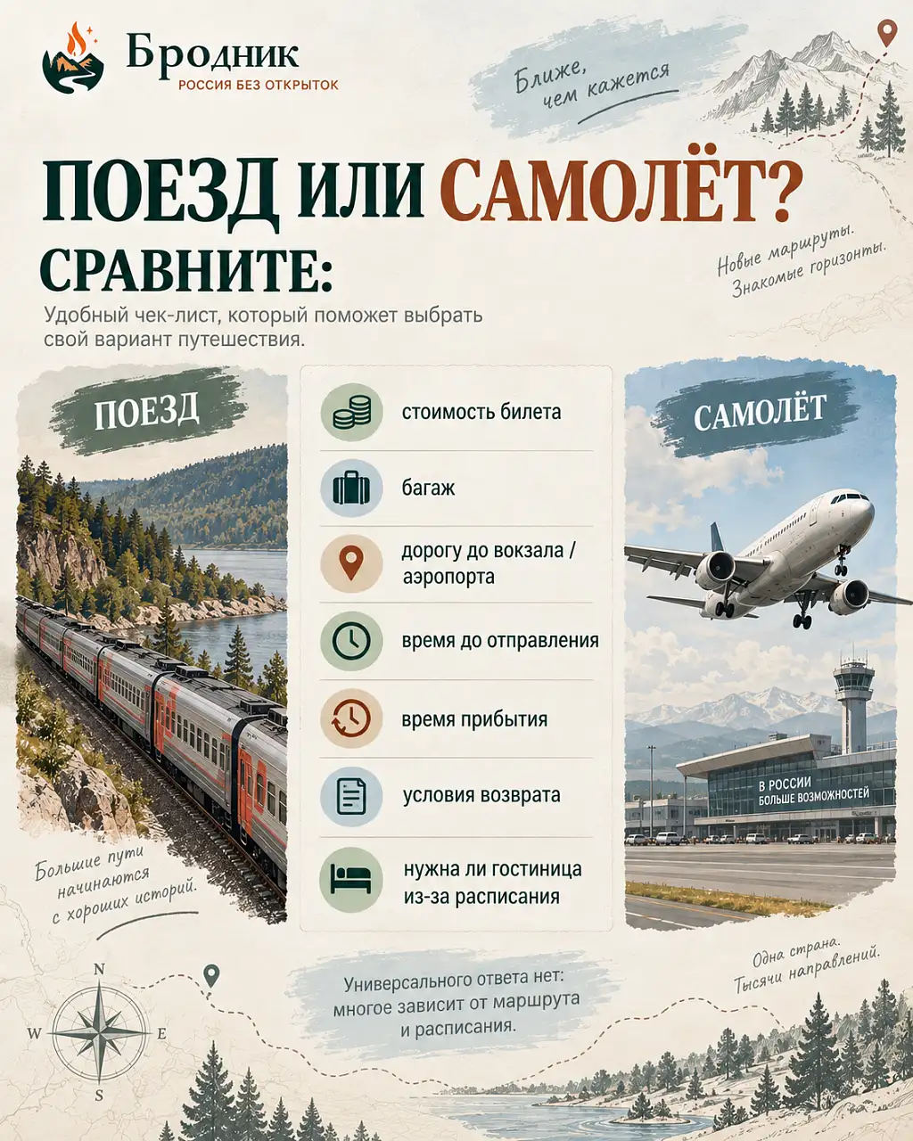 Что сравнить при выборе между поездом и самолётом