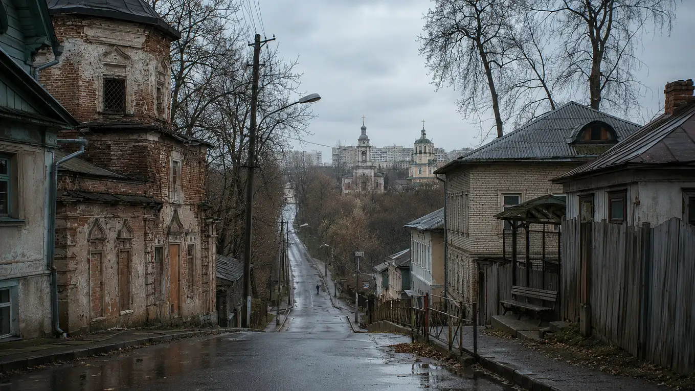 Старая улица Серпухова с исторической застройкой