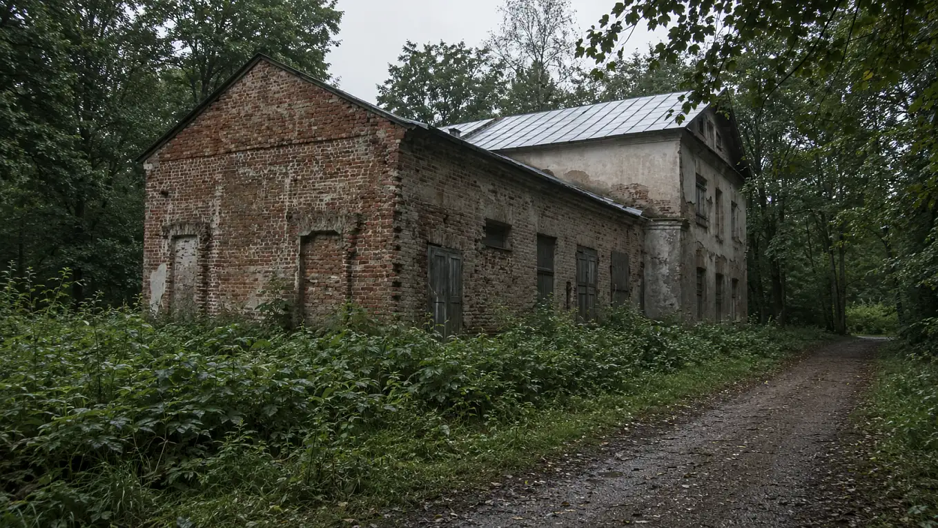 Старая усадебная постройка, снятая с безопасного расстояния