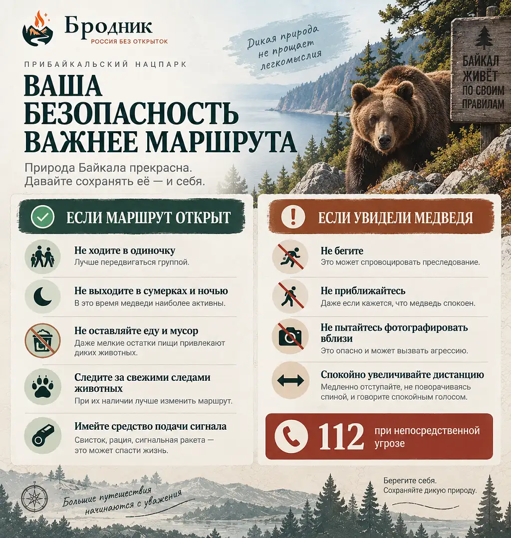 Правила безопасности при возможной встрече с медведем на Байкале