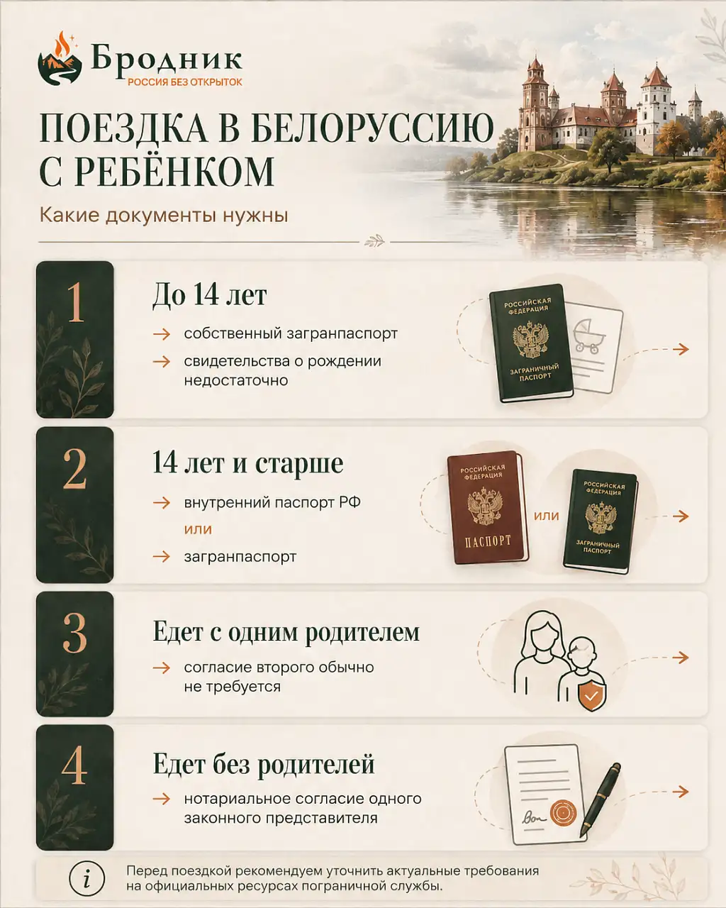Документы для поездки ребёнка из России в Белоруссию в 2026 году